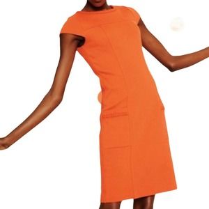 Boden Orange Shift Dress Pocket Front Button Back Workwear Career Business